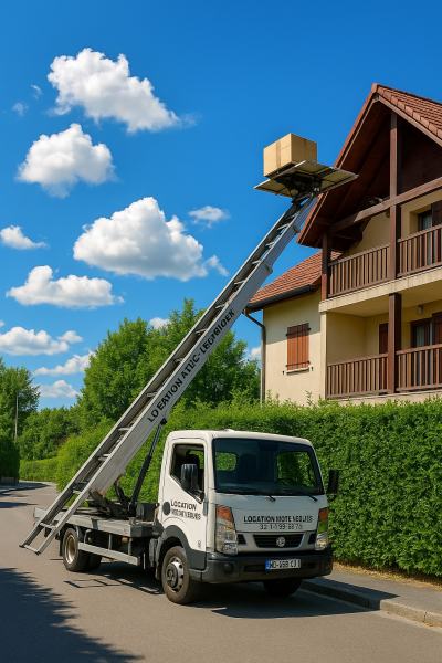 Nacelle élévatrice pour déménagement de chalet par l'extérieur